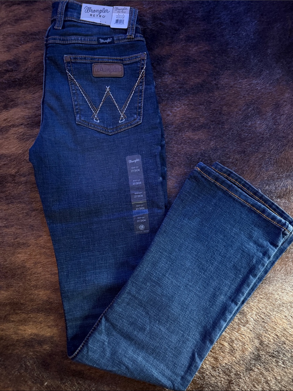 Wrangler women’s Dark Blue Bootcut Jeans with Signature Back Pocket Stitching